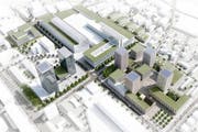 Der Bebauungsplan erstreckt sich von der Baarerstrasse über die Industriestrasse bis zur Oberallmendstrasse sowie von der Göblistrasse über die Ahonstrasse bis zur Grienbachstrasse.