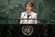 Simonetta Sommaruga vor dem UNO-Rat. (Bild: AP Photo/Frank Franklin II)