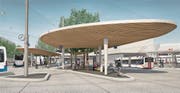So soll der Bushub beim Bahnhof Ebikon dereinst aussehen. (Bild: Visualisierung: PD)