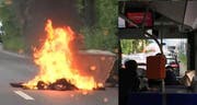 Brennende Container und Demonstranten am Mittwochabend auf der Obergrundstrasse. (Bild: Leserbilder Radio Pilatus)