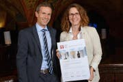 Andreas Korner und Simone Leib vom Bereich Human Resources der SPG freuen sich über die Auszeichnung am diesjährigen Swiss Arbeitgeber Award. (Bild: PD)