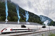 Der erste Zug fährt in Erstfeld aus dem Gotthard-Basistunnel. (Bild: Keystone / Gaetan Bally)