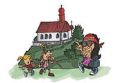 Als Touristenführer auf dem Flüeli in Obwaldner Mission: Shike Miva. (Bild: Zeichnung Tobit)