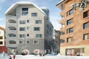 So sollen die zwei neuen Apartmenthäuser aussehen. Links das Haus Edelweiss und rechts das Haus Wolf. (Bild: PD)