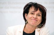 Bundesraetin Doris Leuthard spricht an einer Medienkonferenz zur Sanierung des Gotthard Strassentunnels. (Bild: Keystone/Peter Schneider)