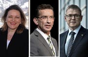 Sie treten wieder an: Die Urner Regierungsräte Heidi Z'graggen, Beat Jörg und Urban Camenzind (von links). (Bilder Neue UZ)