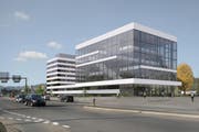 So soll das neue Besucherzentrum aussehen. Im Vordergrund die Zugerstrasse. (Bild PD)