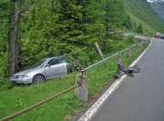 Der Personenwagen mit niederländischem Nummernschild im angrenzenden Wiesland. (Bild: Kantonspolizei Uri)