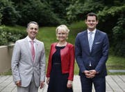 Die drei Bundesratskandidaten der FDP: Ignazio Cassis, Isabelle Moret und Pierre Maudet (von links). (Bild: Stefan Kaiser (Zug, 21. August 2017))