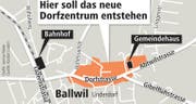 Übersicht vom neuen Dorfzentrum in Ballwil. (Bild: Grafik: Janina Noser / Neue LZ)
