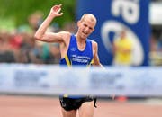 Der Langenthaler Fabian Kuert laeuft als Erster ins Ziel und wird Schweizer Meister im Halbmarathon. (Bild: swiss-image.ch / Michael Buholzer)
