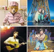 Von oben links im Uhrzeigersinn: Kino – Paddington, Bühne – unheiliges Paar, Märlitheater Obwalden und Long Tall Jefferson. (Bilder: PD, Frenetic, Stefan Grosser, Ingo Höhn)
