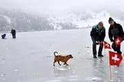 Trotz Betretungsverbot laufen auf dem Lauerzersee die Vorbereitungen für den Eis-Event. (Bild Erhard Gick/Neue SZ)