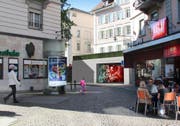 Soll laut den Initianten hell und einladend werden: Zugang zum Parkhaus Musegg beim Falkenplatz zwischen Café Heini und Bezirksgericht. (Bild: Visualisierung PD)
