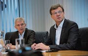 Präsident Heini Sommer (links) und Geschäftsführer Christoph Bugnon. (Bild: Urs Hanhart (Altdorf, 1. Februar 2018))