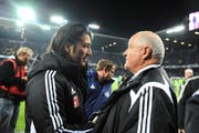 Das letzte Heimspiel für FCL-Präsident Walter Stierli (rechts), hier am Cupfinal in Bern mit FCL-Trainer Murat Yakin. (Bild: Eveline Beerkircher / Neue LZ)