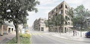 So soll das Projekt Maihölzli dereinst im Hünenberger Zentrum umgesetzt werden. (Bild: Visualisierung: PD)