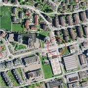 Die Kreuzung Grossmatte (rot eingekreist) soll zu einem Kreisel umgebaut werden. (Bild: map.search.ch)