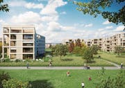 Viel Platz zwischen den Gebäuden: So soll die Siedlung auf dem Grüenmatt-Areal in Emmen dereinst aussehen. (Bild: Visualisierung: PD)