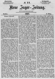 Ausgabe der Neuen Zuger Zeitung aus dem Jahr 1867. (Bild: Screenshot)