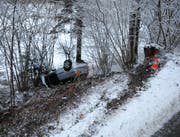 In Roggliswil hat sich eine Autofahrerin bei einem Selbstunfall leicht verletzt. (Bild: Luzerner Polizei)