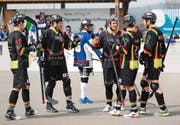 Die Oberwil Rebells in einem Spiel gegen den SHC Grenchen-Limpachtal. (Bild Roger Zbinden)