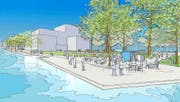 Die Salle Modulable soll auf dem Inseli gebaut werden. (Bild: Visualisierung PD)