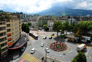 Der Bundesplatz in Luzern: Von Montag bis Mittwoch finden bei der Verzweigung Bundesstrasse/Moosstrasse nächtliche Bauarbeiten statt. (Bild: Corinne Glanzmann / Neue LZ (Archiv))