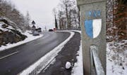 Der Luzerner Grenzstein mit Sicht in den Kanton Schwyz. (Bild: Andreas Seeholzer / Bote der Urschweiz)