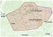 Die Luftraumstruktur um den Flughafen Zürich (Bild: Quelle: Skyguide/Karte: mri)