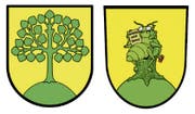 Das Original (links): Das Neuheimer Wappen zeigt eine Linde auf einem Hügel. Es ist erst seit 1942 in Gebrauch, zuvor hatte die jüngste Zuger Gemeinde sich mit dem Kantonswappen mit grossem «N» darin beholfen. Linden sind in der Moränenlandschaft verbreitet – sie sollen den Teufel ärgern. Die Neuinterpretation (rechts): Der Grafiker Angelo Gwerder hat das Neuheimer Wappen humorvoll uminterpretiert und schreibt augenzwinkernd dazu: «Ein grosser Lindenprachtkäfer auf gelbem Grund blickt in eine verheissungsvolle Zukunft. Er steht für die Macht des kleinen Mannes …»