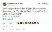 Hier fürchtet sich wohl jemand vor einer Attacke – zu Unrecht, wie die Polizei versichern konnte. (Bild: Screenshot / Twitter)