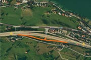 Diese Aus- oder Auffahrt der Autobahn in Buochs werden von der Sperrung betroffen sien. (Bild: Screenshot Google Maps/Bearbeitung luzernerzeitung.ch)