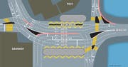 So soll sich der Luzerner Bahnhofplatz künftig präsentieren: Bei der Hauptpost entsteht ein neuer Busperron (oben). Von der Bushaltestelle ganz unten (Linie 2) soll es neu eine Ausfahrt Richtung Seebrücke geben. (Bild: Grafik: Loris Succo)
