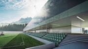 Das neue Fussballstadion des SC Kriens auf dem Kleinfeld. (Bild: Visualisierung: PD)