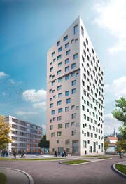 Das 44 Meter hohe Haus hat eine auffällige Fassade. (Bild: Visualisierung PD)