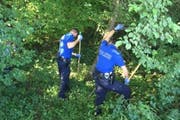 Polizisten suchen am Tatort nach Spuren. (Bild: Luzener Polizei)