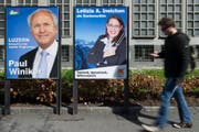 Wahlplakate anlässlich der letzten Regierungsrats- und Kantonsratswahlen vom 29. März 2015. (Bild: Anthon Anex / Keystone (Luzern, 24. März 2015))