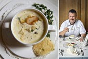 Knoblauchsuppe mit Thymian: René Gisler vom Schlossrestaurant A Pro in Seedorf. (Bild: Pius Amrein / Neue LZ)