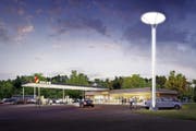 Auf dem heutigen Rastplatz St. Katharina an der A 14 bei Inwil entstehen eine Tankstelle und ein Shop. (Bild: Visualisierung PD)