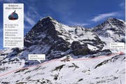 Die geplante Streckenführung des «Eiger-Express» führt am Fuss der eindrücklichen Eigernordwand entlang. (Bild PD/Bearbeitung Janina Noser)