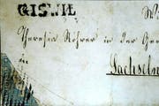 Eine halbe 10-Rappen-Marke (links unten) entspricht einer 5-Rappen-Marke: So die Logik von 1854. (Bild: PD)