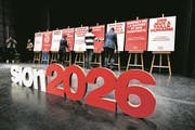 Preparation ce mardi 6 fevrier 2018 de la CP du debut officiel de la campagne Sion 2026 OUI, a l'Aula du Lycee-college des Creusets a Sion. (KEYSTONE/Olivier Maire) (Bild: Keystone/Olivier Maire (Sion, 6. Februar 2018))