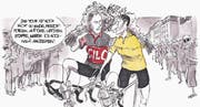 Das Grösste aller Duelle: Ferdy Kübler (rechts) gegen Hugo Koblet. (Bild: Zeichner: Felix Schaad)