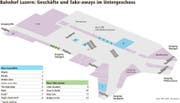 Eine Übersicht über die Geschäfte im Bahnhof Luzern. (Bild: Grafik: Lea Sigwart)