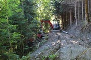 Das Raupenfahrzeug stürzte in steilem Gelände die Böschung hinunter. (Bild Kantonspolizei Nidwalden)