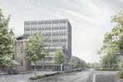 Der WWZ-Hauptsitz soll sich nach Fertigstellung der beiden Ausbauetappen so präsentieren, wie es die Visualisierung zeigt. (Bild PD/WWZ AG)