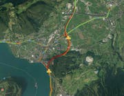 Verkehrsüberlastung rund um Brunnen kurz nach dem Unfall. (Bild: Google Maps)