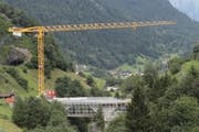 Die Baustelle der Reussbrücke Meitschligen im August 2016.