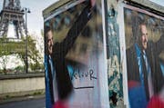 «Voleur» – «Dieb» – schimpft ein Graffiti den konservativen Präsidentschaftskandidaten François Fillon. Gegen Fillon läuft ein Ermittlungsverfahren wegen Veruntreuung. (Bild: Ian Langsdon/EPA (Paris, 4. April 2017))